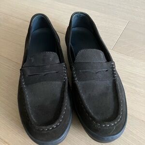 Tod's Brown Suede Penny Loafer High Sole Moccasins 38.5 EU